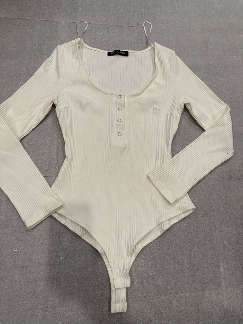 White Fox Cream Ribbed Long-Sleeve Button-Front Bodysuit